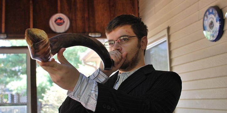 blowing the shofar on Rosh Hashanah
