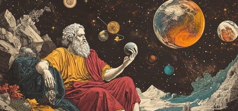 deity sitting among planetary forms